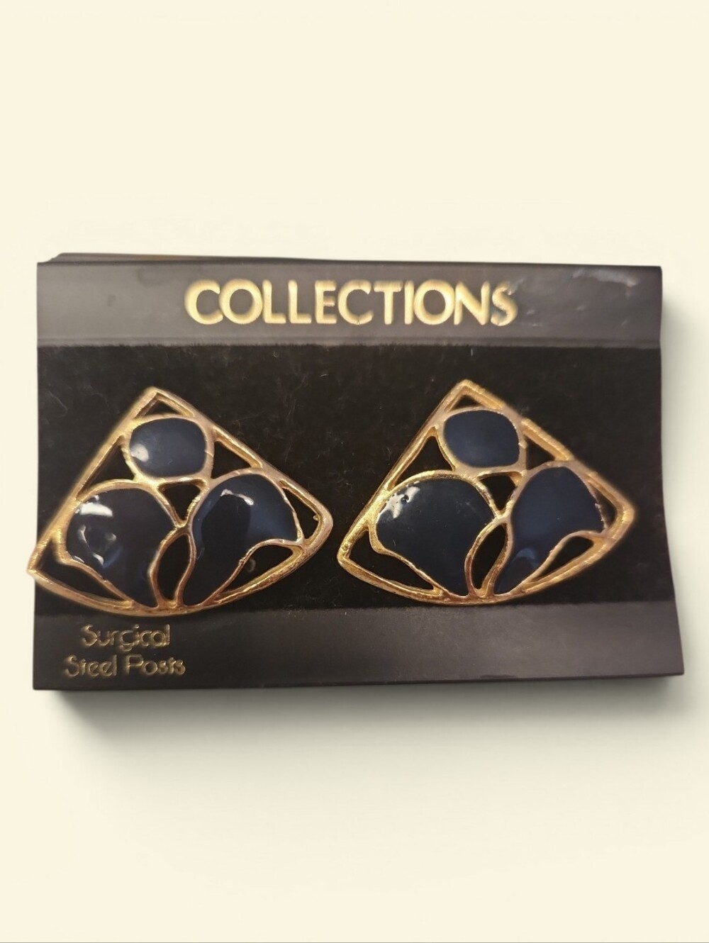 Collections Navy Enamel Gold Tone Geometric Earrings NWT Vintage Studs